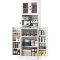 HOMCOM Armoire de cuisine, étagère réglable, plan de travail, portes en acrylique, passe-câble, pour salon, cuisine, salle à manger, MDF, Blanc