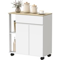 HOMCOM Desserte de cuisine avec tiroir, placard et 2 étagères latérales, en bois, 78x39.5x88.5 cm, Blanc et Chêne