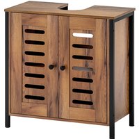 HOMCOM Meuble Sous Lavabo Industriel 2 Portes à Lames avec Fermeture Magnétique Étagère Réglable 60x30x60 cm Marron Rustique