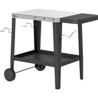 Outsunny Chariot de Barbecue 2 Niveaux Plateau en Inox avec Table Latérale Pliable et Roulettes, 115x67,5x80,5cm, Noir