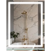 kleankin Miroir pour Salle de Bain 60x80 cm avec 3 Couleurs de Lumière Étagère en Verre Fonction Mémoire et Interrupteur Tactile Argent