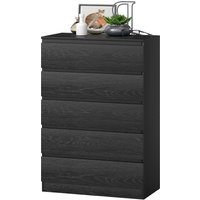 HOMCOM Commode pour Chambre 5 Tiroirs Chiffonnier pour Salon Bureau Style Moderne 77x40x111,5 cm Noir Veiné