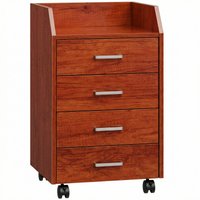 Vinsetto Schubladenkommode mit Rollen, Büroschrank mit 4 Schubladen, mobiler Aktenschrank für Arbeitszimmer, Wohnzimmer, passend unter den Schreibtisch, 40x36x65 cm, Braun Aosom