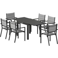 Outsunny Ensemble de Salle à Manger Extérieur 7 Pièces, Table et Chaises de Patio en Aluminium pour 6 Personnes avec Table Extensible
