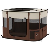 PawHut Box pour Animaux avec 6 Fenêtres, 3 Portes et 2 Poches de Rangement, Polyester et Acier, 74x60x45 cm, Marron