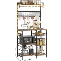HOMCOM Étagère de cuisine avec trois prises et éclairage LED industrielle avec étagères pour micro-ondes 80x42x162 cm marron rustique