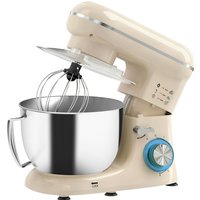 HOMCOM Robot pâtissier 4,5 L 1300 W 6 vitesses Bol en acier inoxydable Fouet Crochet Batteur Beige