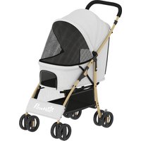 PawHut Poussette pour animaux avec 2 portes, fenêtre en maille, panier de rangement, sangle de sécurité 80x44,5x97 cm Gris clair