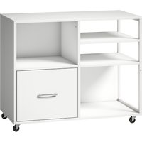 HOMCOM Druckertisch auf Rollen, Druckermöbel mit offenen Regalfächern und Schublade für A4- und Letter-Dokumente, Mobiler Aktenschrank fürs Homeoffice, Weiß Aosom