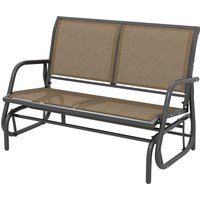 Outsunny Banc à bascule 2 places de jardin en métal et tissu en maille, 120x70x85 cm, Marron cl
