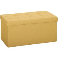 HOMCOM Aufbewahrungs-Pouf, Klappbare Aufbewahrungsbank, 84 L, 76x38x38 cm, Bezug aus synthetischem Leinen, Aufbewahrungs-Truhe, Belastbarkeit 120 kg, Hocker für Wohnzimmer, Schlafzimmer, Diele, Gelb Aosom