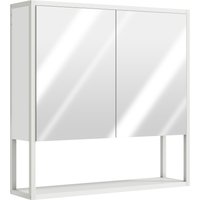 HOMCOM Wand-Badschrank mit Spiegel, 60 x 16 x 60 cm, Badmöbel, Spiegelschrank mit 2 Spiegeltüren, höhenverstellbares Fach und offenes Regal, weiß Aosom