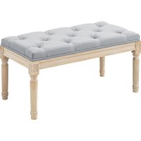 HOMCOM Fußbank, Sitzbank mit Bezug aus synthetischem Leinen und gepolstertem Sitz, Holzbeine, Vintage-Stil, Bank für Schlafzimmer, Eingangsbereich, Flur, Hellgrau Aosom