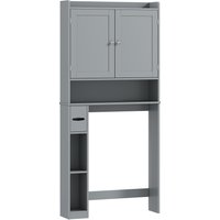 HOMCOM Aufsatzmöbel für WC oder Waschmaschine, Schrank über der Toilette mit 2 Türen, 3 offenen Fächern, verstellbarer Ablage, Toilettenpapierhalter, 80 x 19,5 x 170 cm, grau Aosom