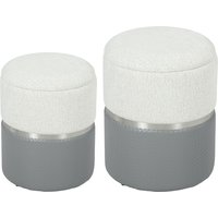 HOMCOM 2er-Set Stauraum-Poufs, runde Aufbewahrungsboxen, bezogen mit Chenille und PU, gepolsterter Sitz, für Flur, Schlafzimmer, Wohnzimmer, Grau und Creme Aosom