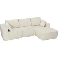 HOMCOM modulares 2-in-1 Ecksofa, 267 cm, 3-Sitzer-Schlafsofa aus Kordsamt, extra tiefe Sitze und breite Armlehnen, 2 Kissen, modernes Sofa für Wohnzimmer, Büro, Wohnung, kein Aufbau erforderlich, Creme Aosom