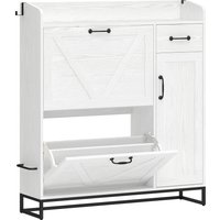 HOMCOM HOMCOM Schmaler Schuhschrank mit 2 Klappschubladen, Schuhschrank für Diele/Flur Rustikal mit Schublade und verstellbaren Einlegeböden, für 12 Paar Schuhe, für Flur, wenig Platz, 106,7x26x116 cm, Weiß