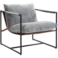HOMCOM Wohnzimmerfauteuil, gepolsterter Beistellsessel aus bedrucktem Samt mit großer Sitzfläche und Stahlgestell, Sessel für Wohnzimmer, Schlafzimmer, Leseecken, hellgrau Aosom