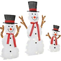 Outsunny Ensemble de 3 bonshommes de neige de Noël, décoration extérieure, éclairage LED, piquets de sol, étanche, acier, polyester, blanc