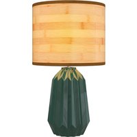 HOMCOM Lampe de Table avec Socle en Céramique et Abat-jour en Lin Style Rétro pour Chambre 40 W Vert et Bois Naturel