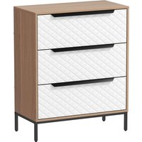 HOMCOM Stoffkommode mit 3 Schubladen, Schlafzimmerkommode, Schubladenfronten mit Diamantmuster, Kommode für Wohn- Büro- und Ankleidezimmer, Natur und Weiß Aosom