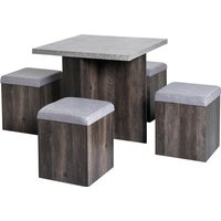 5PC Dining Set Garden Patio Wooden Set 4 Storage Stools Footrest Ottoman Cushions + 1 Table Space Saving Design Indoor Outdoor Aosom UK