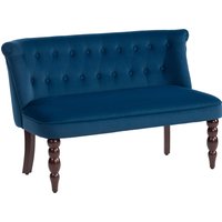 Velvet 2 Seater Sofa Button Tufted Wingback Loveseat Rubber Wood Legs Living Room Bedroom Dark Blue