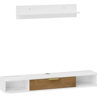 HOMCOM Set hängendes TV-Möbel mit Wandregal, wandmontiertes TV-Möbel aus Holz mit offenen Fächern, klappbare Tür und Kabeldurchlässe, TV-Bank für Wohn- & Schlafzimmer, 120 x 24 x 16 cm, weiß Aosom