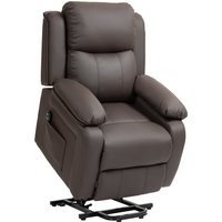 HOMCOM Elektrischer Aufstehsessel, elektrischer Relaxsessel mit Fußstütze, neigbarer Rücken, Fernbedienung und Seitentaschen, PU-Bezug, für Senioren, dunkelbraun Aosom