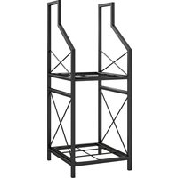 Outsunny 2‑stufiger Metall-Holzständer mit erhöhter Basis, Holzregal für Innen & Außen, Tragfähigkeit 60 kg, 34x30x80 cm, Schwarz Aosom