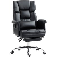 HOMCOM Bürostuhl mit 6 Vibrations-Massagepunkten Drehbarer ergonomischer Schreibtischstuhl mit einziehbarer Fußstütze Höhenverstellbar Fernbedienung und Lendenstütze Schwarzes PU-Leder Aosom