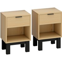 HOMCOM Set aus 2 schmalen Nachttischen, moderne Nachttische mit Schublade und offenem Fach, für Schlafzimmer, Wohnzimmer, 35x26x50 cm, Eiche Aosom