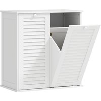 HOMCOM Badezimmerschrank mit Wäschekorb, Holz-Badezimmerschrank mit Lamellentüren und 2 Körben, Wäschekorb, für Toilette, Waschküche, 70 x 38 x 73 cm, weiß Aosom