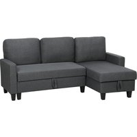 Three Seater Storage Sofa Bed w Scratch Resistant Fabric Charcoal Grey Aosom UK