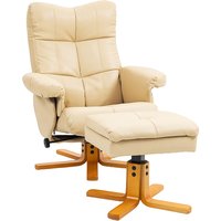 PU Leather Swivel Recliner Chair Footstool Wooden Base Storage Living Room