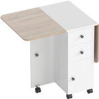 HOMCOM Multi-Storage Six-Person Drop Leaf Dining Table - Oak and White Aosom UK