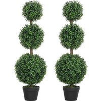 Set 2 Decorative Artificial Plants Topiary Ball shaped Boxwood Trees Pot Fake Plants Home Indoor outdoor Decor 100cm