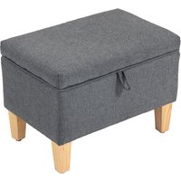 Linen Storage Ottoman Padded Footstool Rubberwood Legs Storage Box Bed End Shoe Bench Seating Charcoal Grey