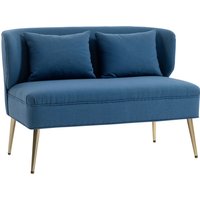 2 Seater Sofa Linen look Fabric Small Sofa Wing Back Thick Seat Metal Legs Dark Blue