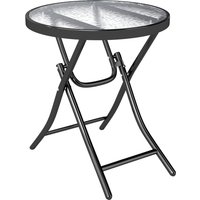 Folding Garden Table Portable Round Glass Top Safety Buckle Indoor & Outdoor Use Jet Black Aosom UK