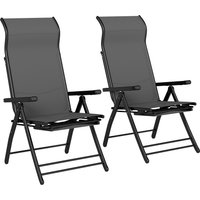 Reclining Garden Chairs Set 2 5 Position Folding Sun Loungers High Back Retractable Footrest Dark Grey