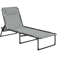 Folding Sun Lounger Beach Chaise Chair Garden Cot Camping Recliner 4 Position Adjustable Light Grey Aosom UK