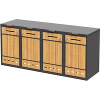 Mülltonnenbox mit Klappdeckeln und frontöffnenden Türen, für 4×120–240 l , 264x84.5x118 cm, Grau+Naturfarbe