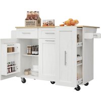 Kücheninsel mit klappbarer Tischplatte,Speisewagen mit Snackregalen und Stretchfunktionsschränken, 134,5x46/74x90,5 cm, Weiß
