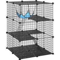 Indoor Cat Cage DIY Customizable 3 Tier Indoor Cat Enclosure 3 Doors Hammock 105 cm