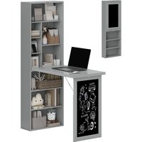 Fold out Convertible Writing Desk Wall Mount Cabinet Blackboard Side Shelf Multi Function Home Office Workstation Aosom UK
