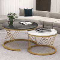 Set of 2 Modern Nesting Marble Coffee Tables with Metal Frame, Round Side Tables for Living Room, Bedroom, Study, 70x70x45 cm, Grey Aosom.UK