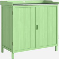 Wood Garden Storage Cabinet Outdoor Tool Shed Potting Bench Table galvanised Top Two Shelves garden Tools or Pool Accessories