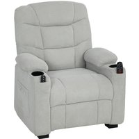 HOMCOM Electric Massage Recliner Armchair with Vibration, Heat, Whisper-Quiet Motor, Memory Function, Fleece Power Reclining Chair with Spring Pack, USB Port, Footrest, Side Pocket, Cup Holders, Grey