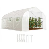 Outsunny Greenhouse, 2H x 3.5L x 3W m Walk-in Tunnel PE Mesh Greenhouse w/ Door and 6 Windows, White | Aosom Ireland